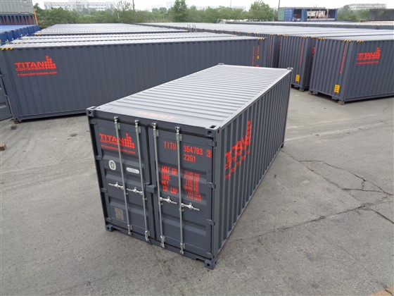 Standaard containers droog 20 voet grijs rood tekst