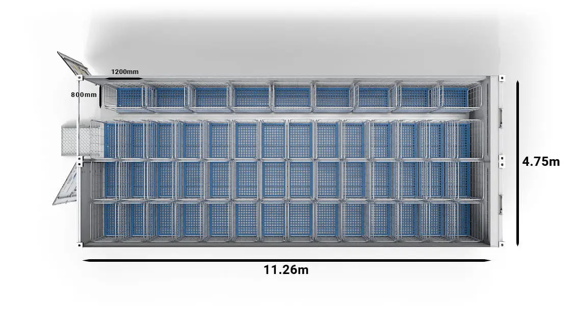 51 trolleys in een 40ft Arctic SuperStore met 2 compartimenten
