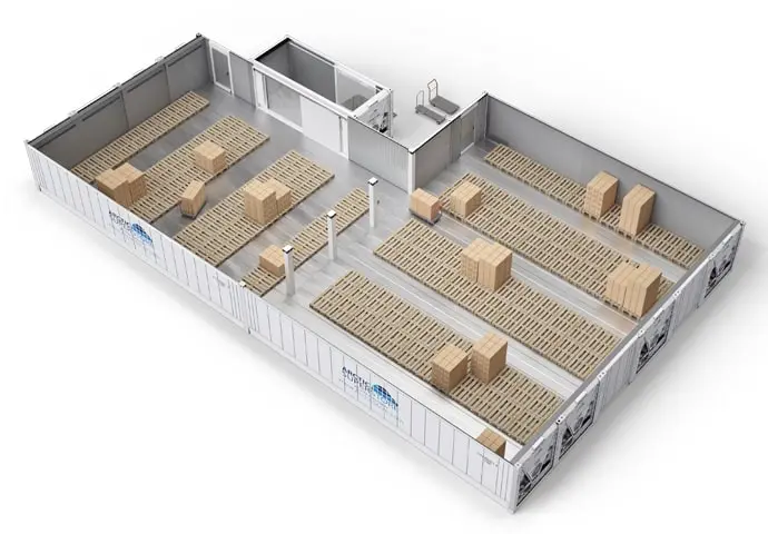 Arctic SuperStore met pallets en verbindingsruimte