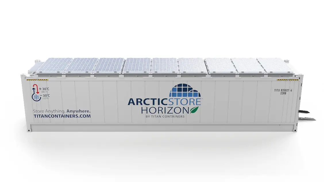 40ft ArcticStore Horizon met Zonnepanelen Zijaanzicht