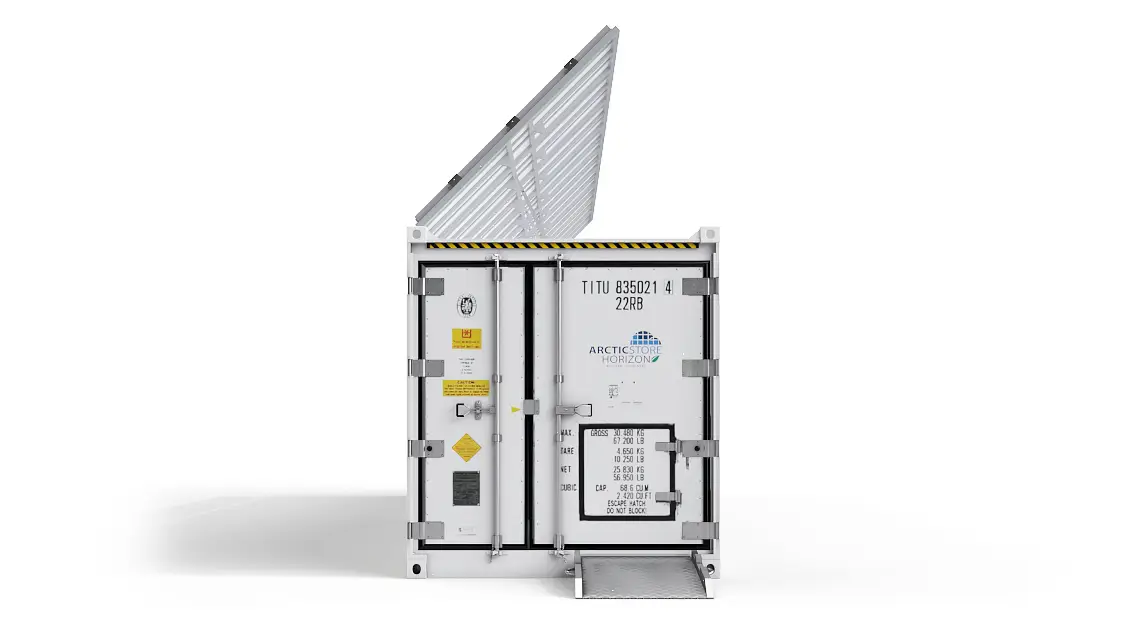 40ft ArcticStore Horizon voorkant met Zonnepanelen 45 graden